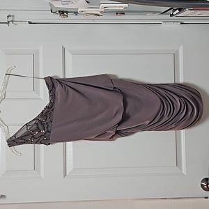 🩶Super Sexy Signature Gray with Brown Sequins One Shoulder Dress Size 10